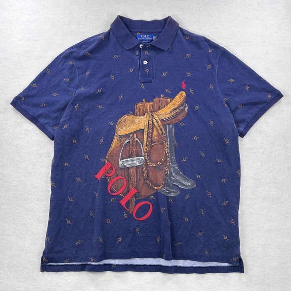 Polo Ralph Lauren Other - Polo Ralph Lauren Mens XXL Navy Blue Equestrian Saddle Stirrup Print Polo Shirt